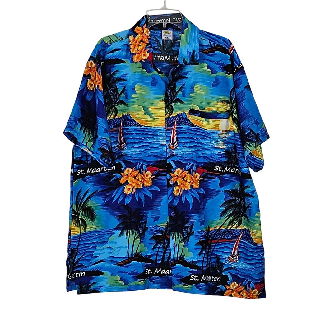 Rima Men's Tropical St Martin Print Camp Button Front Shirt sz XL EUC